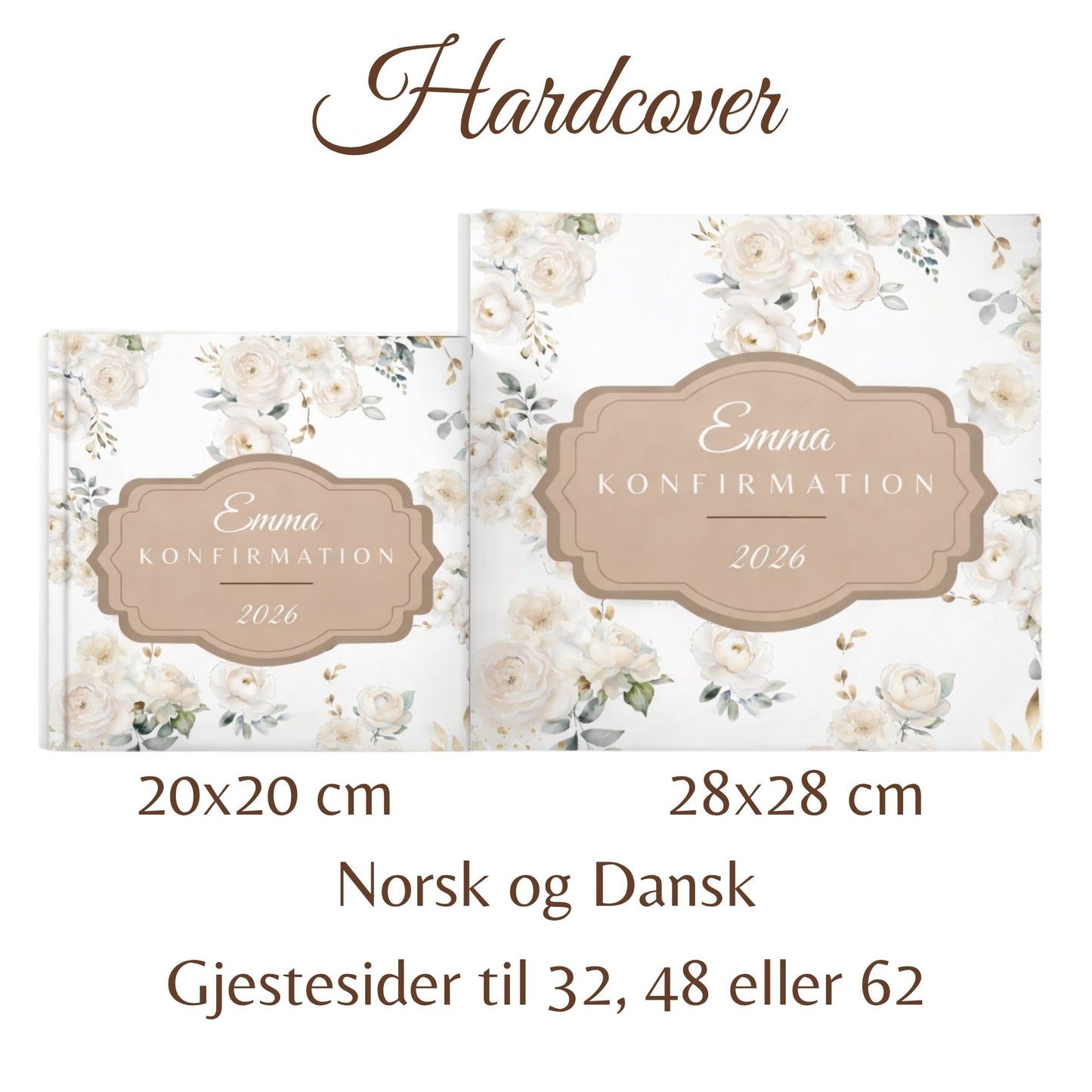 Konfirmasjonsbok med rosedesign, innbundet – personlig gjestebok med 32 hilsener | unik konfirmasjonsgave
