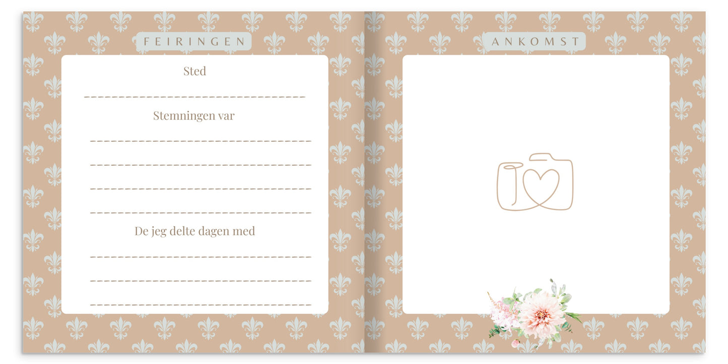 Konfirmasjonsbok innbundet med Peoner – personlig konfirmasjonsgave med hilsener (64 Gjester) | gjestebok & minnebok