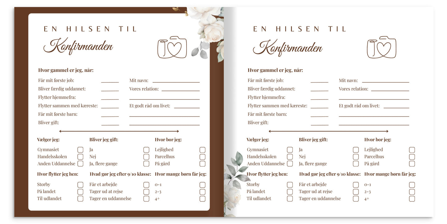 Konfirmasjonsbok med rosedesign, innbundet – personlig gjestebok med 32 hilsener | unik konfirmasjonsgave