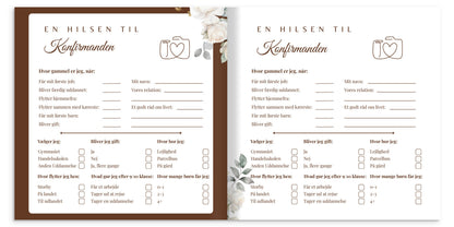 Konfirmasjonsbok med rosedesign, innbundet – personlig gjestebok med 32 hilsener | unik konfirmasjonsgave