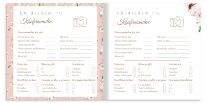 Konfirmasjonsbok innbundet med Peoner – personlig konfirmasjonsgave med hilsener (64 Gjester) | gjestebok & minnebok