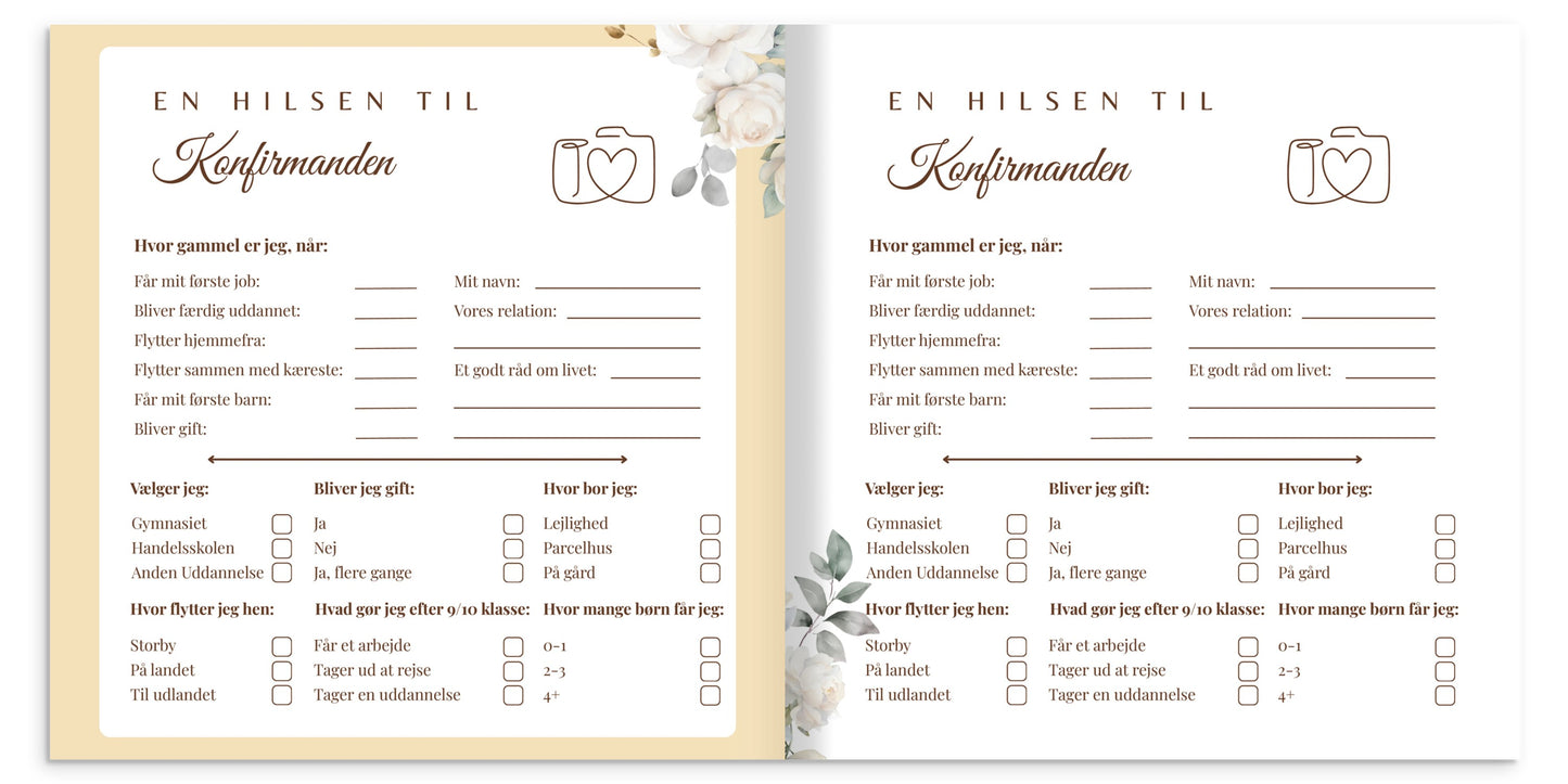 Konfirmasjonsbok med rosedesign, innbundet – personlig gjestebok med 32 hilsener | unik konfirmasjonsgave