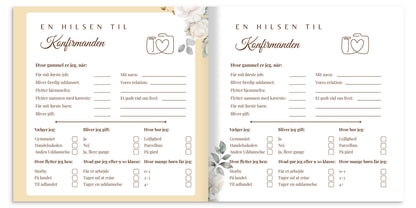 Konfirmasjonsbok med rosedesign, innbundet – personlig gjestebok med 32 hilsener | unik konfirmasjonsgave