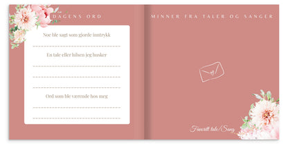 Konfirmasjonsbok innbundet med Peoner – personlig konfirmasjonsgave med hilsener (64 Gjester) | gjestebok & minnebok