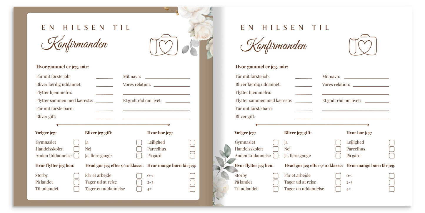 Konfirmasjonsbok med rosedesign, innbundet – personlig gjestebok med 32 hilsener | unik konfirmasjonsgave